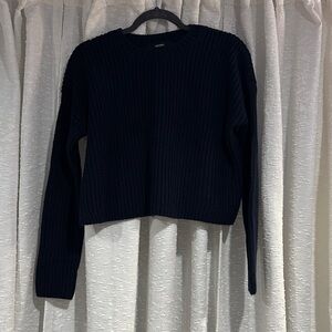 Forever 21 Dark Blue Crew Neck Cropped Sweater - Small